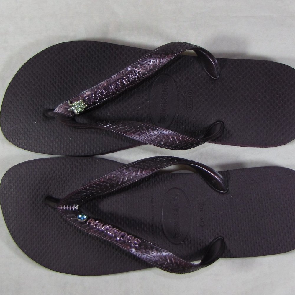 Havaianas Womens Sandals Flip Flops Purple Embellished Size 10